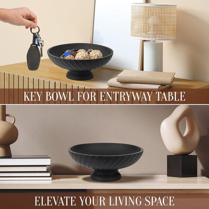 Deobath Large Resin Pedestal Decorative Bowl - Modern Fruit Bowl for Kitchen Counter - Handicraft Bowls for Home Decor - Key Bowl for Entry Table,Matte Black - Image 5
